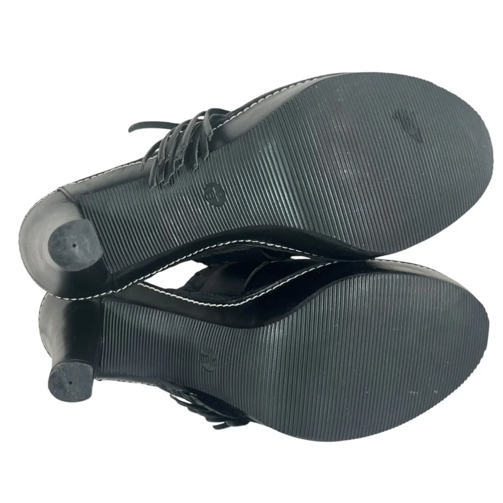 Coach Women 9B Katryna Black Leather 4.5” Heeled Mules‎ Clog Buckle & Fringe